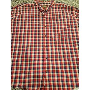 CE Schmidt Workwear Shirt Mens 4XL Red Blue White Plaid Button Down Short Sleeve